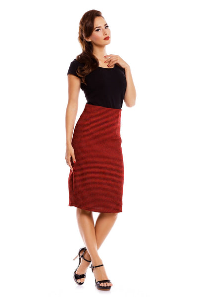 Chic Vintage Inspired Pencil Skirt in Red-Black