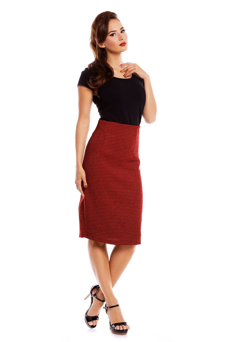 Chic Vintage Inspired Pencil Skirt in Red-Black