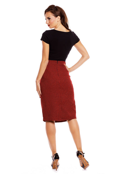 Chic Vintage Inspired Pencil Skirt in Red-Black