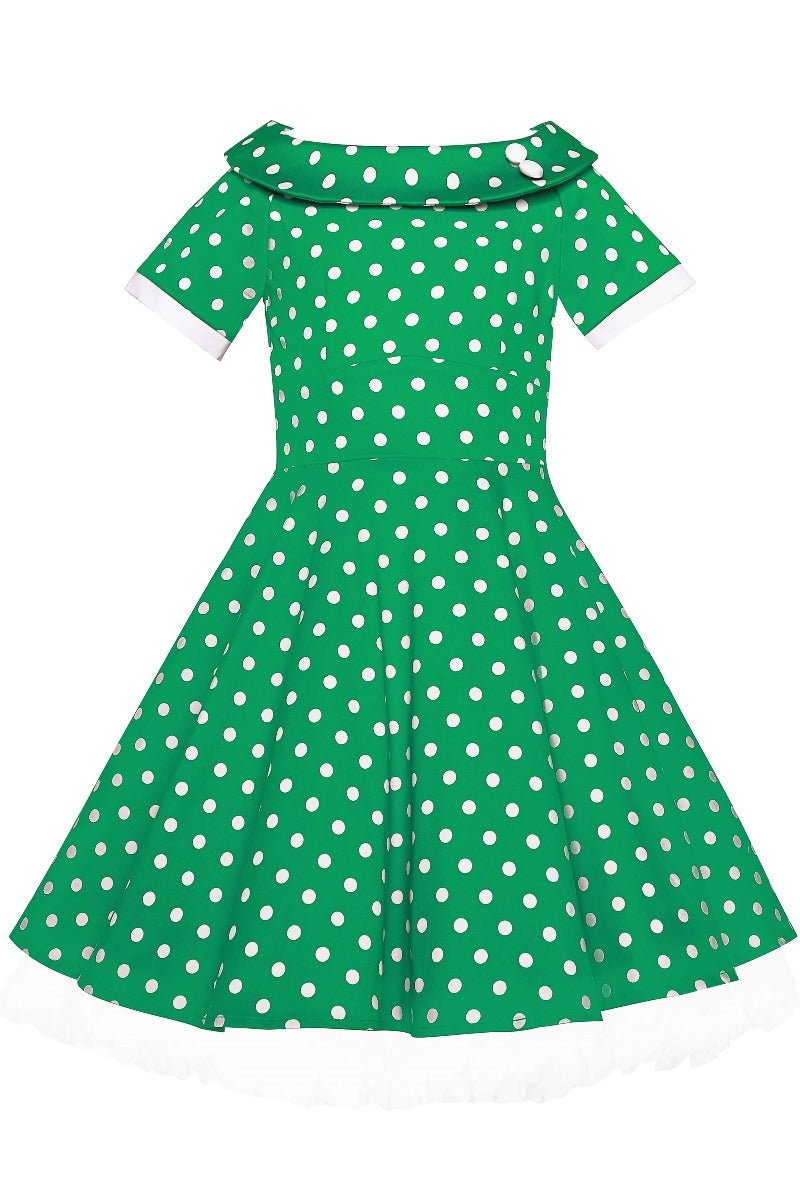Kids Mini Me 50’s Polka Dot Swing Dress In Green & White