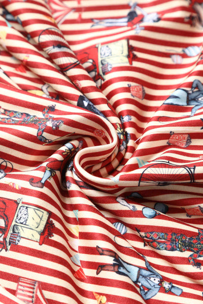 Close up view of Circus Red Striped Wrap Dress