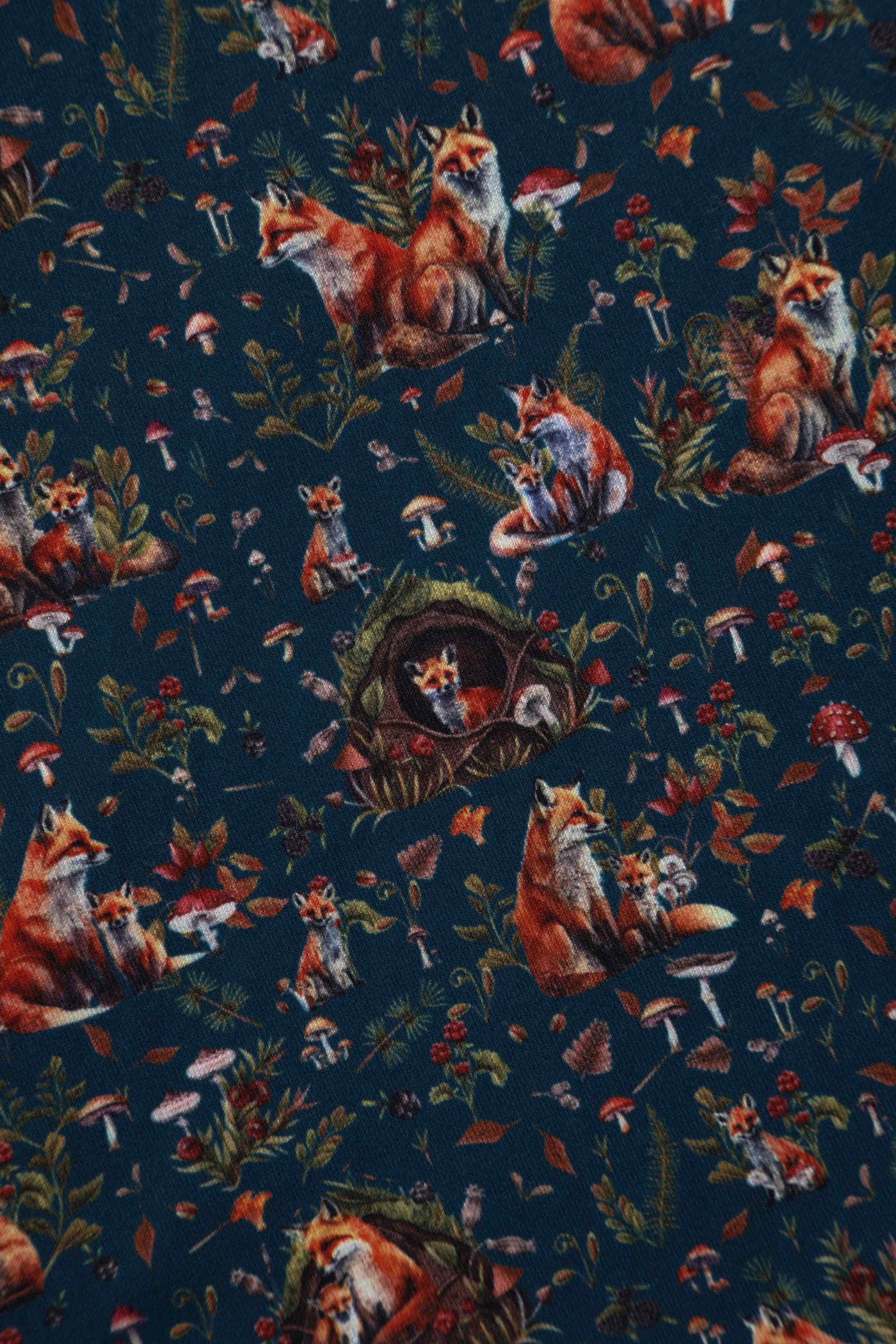 Close up Close up View of Classic Fox Den Print Flared Dress