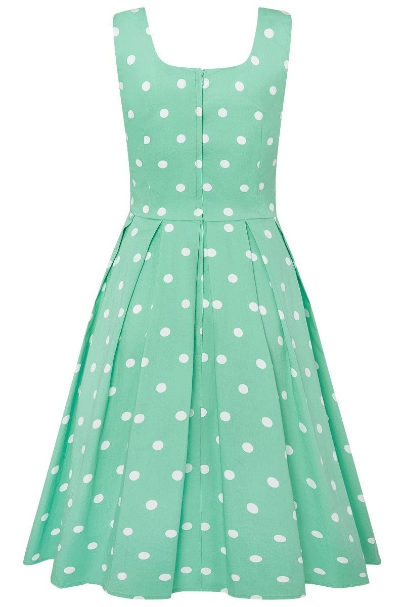 Scoop Neck Polka Dot Swing Dress in Mint and White