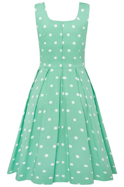 Scoop Neck Polka Dot Swing Dress in Mint and White