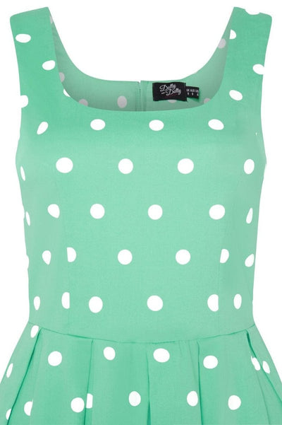 Scoop Neck Polka Dot Swing Dress in Mint and White
