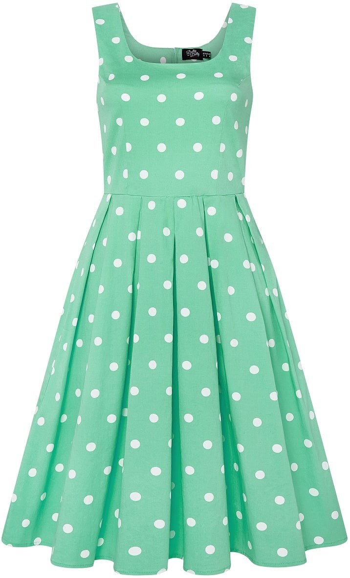 Scoop Neck Polka Dot Swing Dress in Mint and White