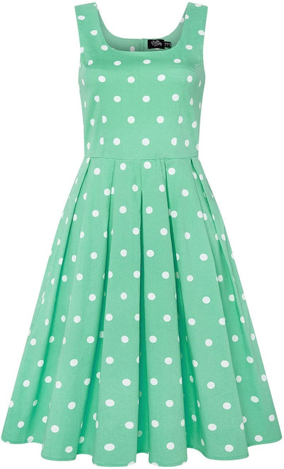 Scoop Neck Polka Dot Swing Dress in Mint and White