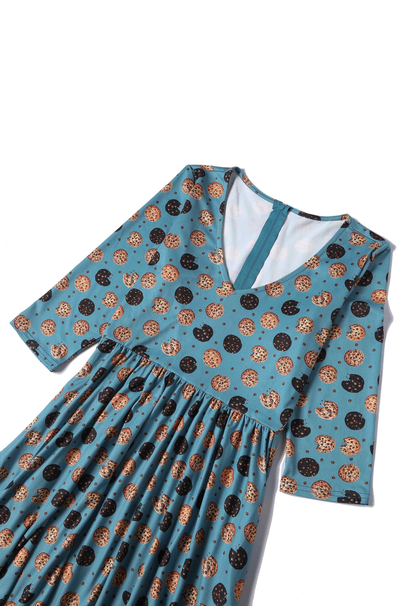 Close up View of Cookie Blue Long Sleeved Dress