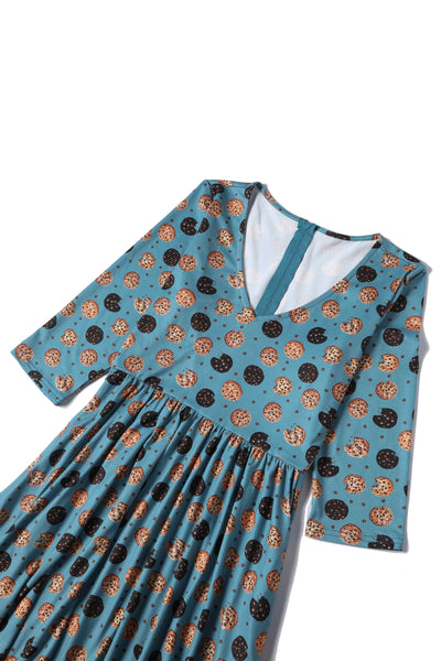 Close up View of Cookie Blue Long Sleeved Dress