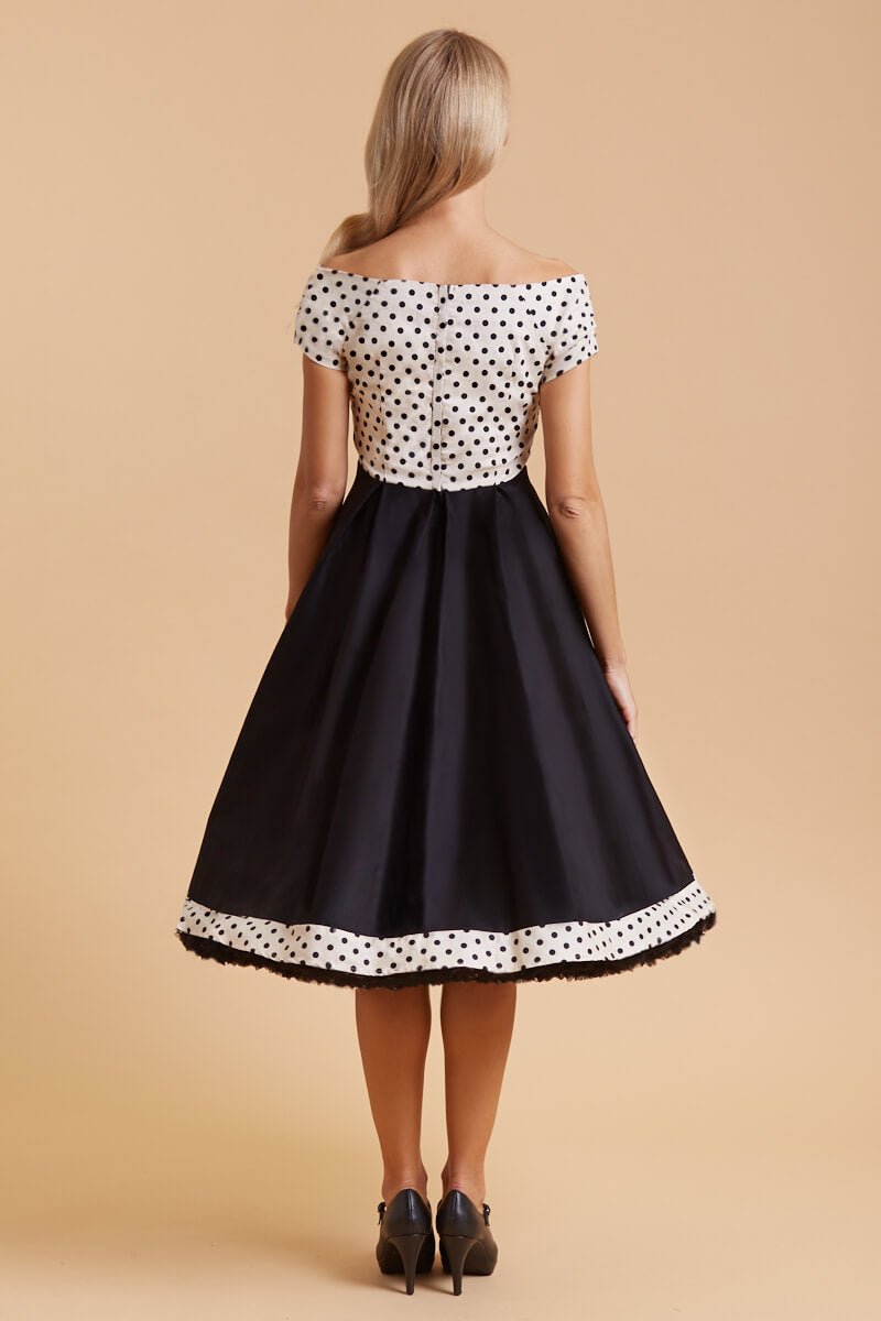Cream & Black Polka Dot 50s Swing Dress