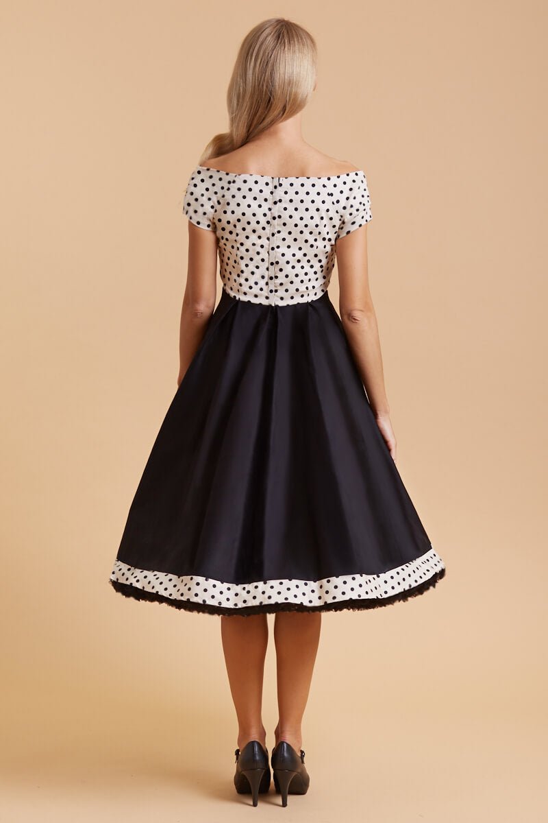 cream-black-polka-dot-50s-swing-dress-back-view