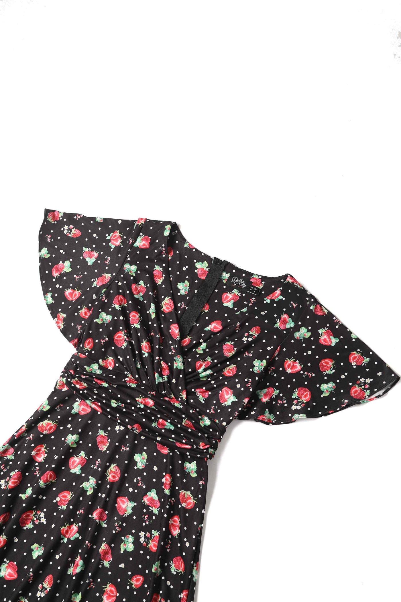 Top view of Black Casual Dress with a Strawberry Print