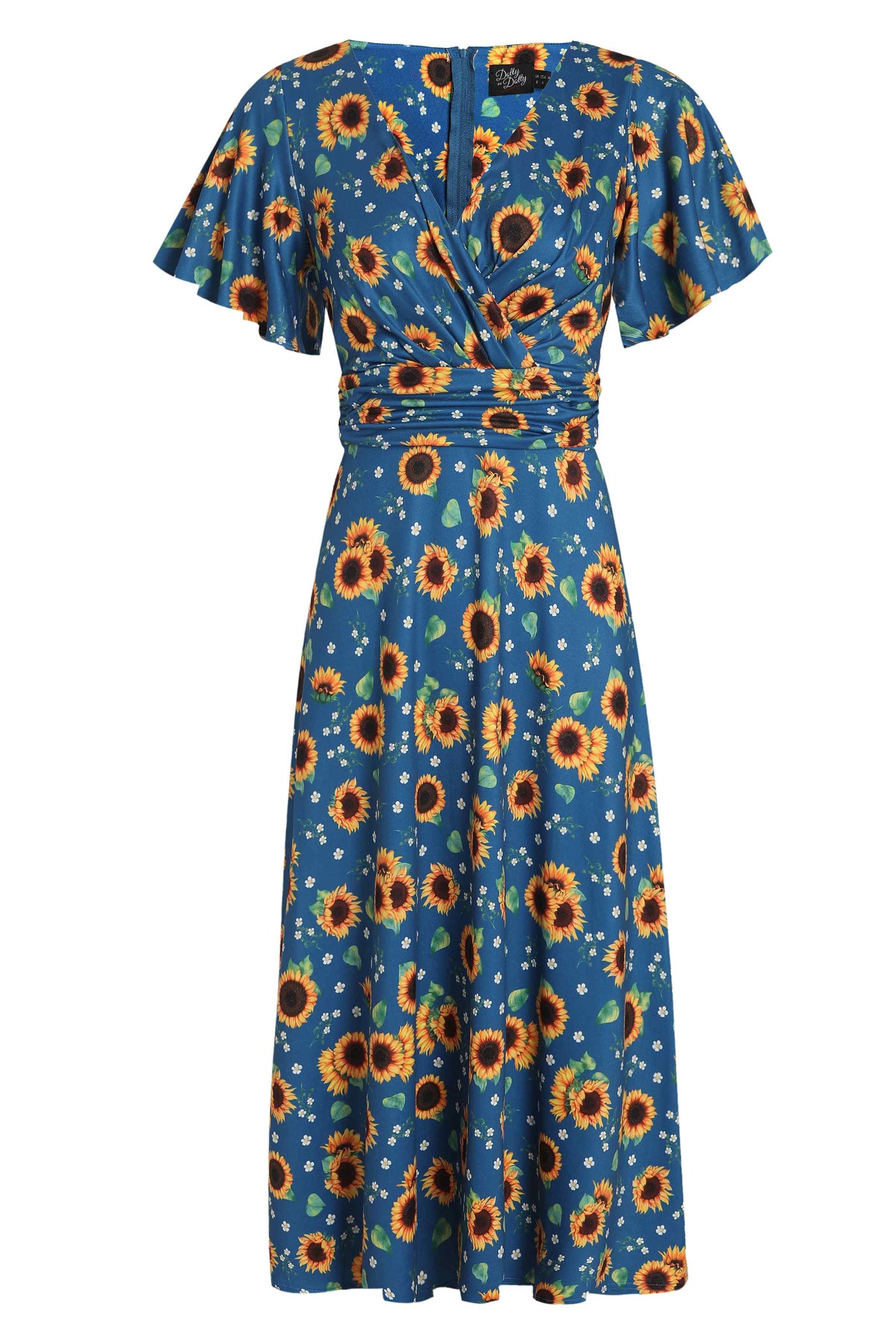 Crossover Bust Blue Sunflower Dress