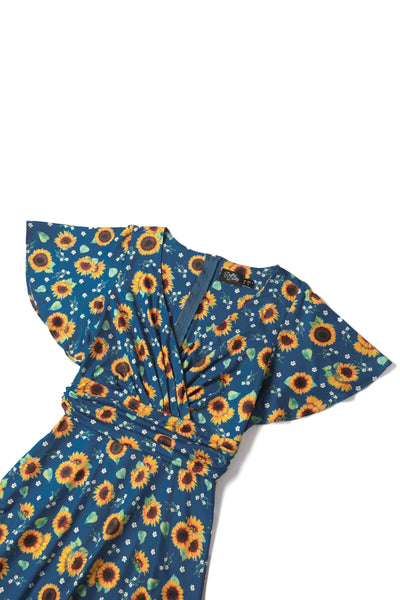 Crossover Bust Blue Sunflower Dress
