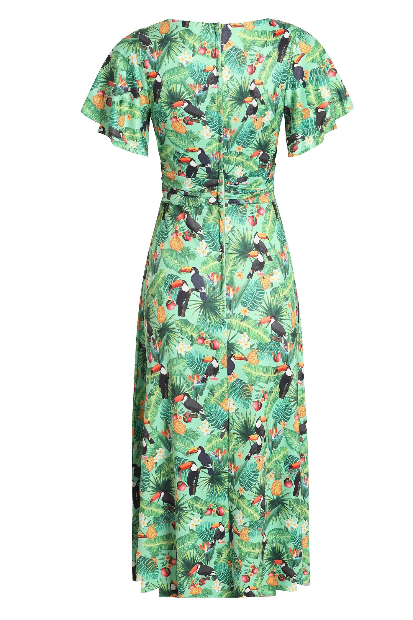 Crossover Bust Green Tropical Toucan Dress