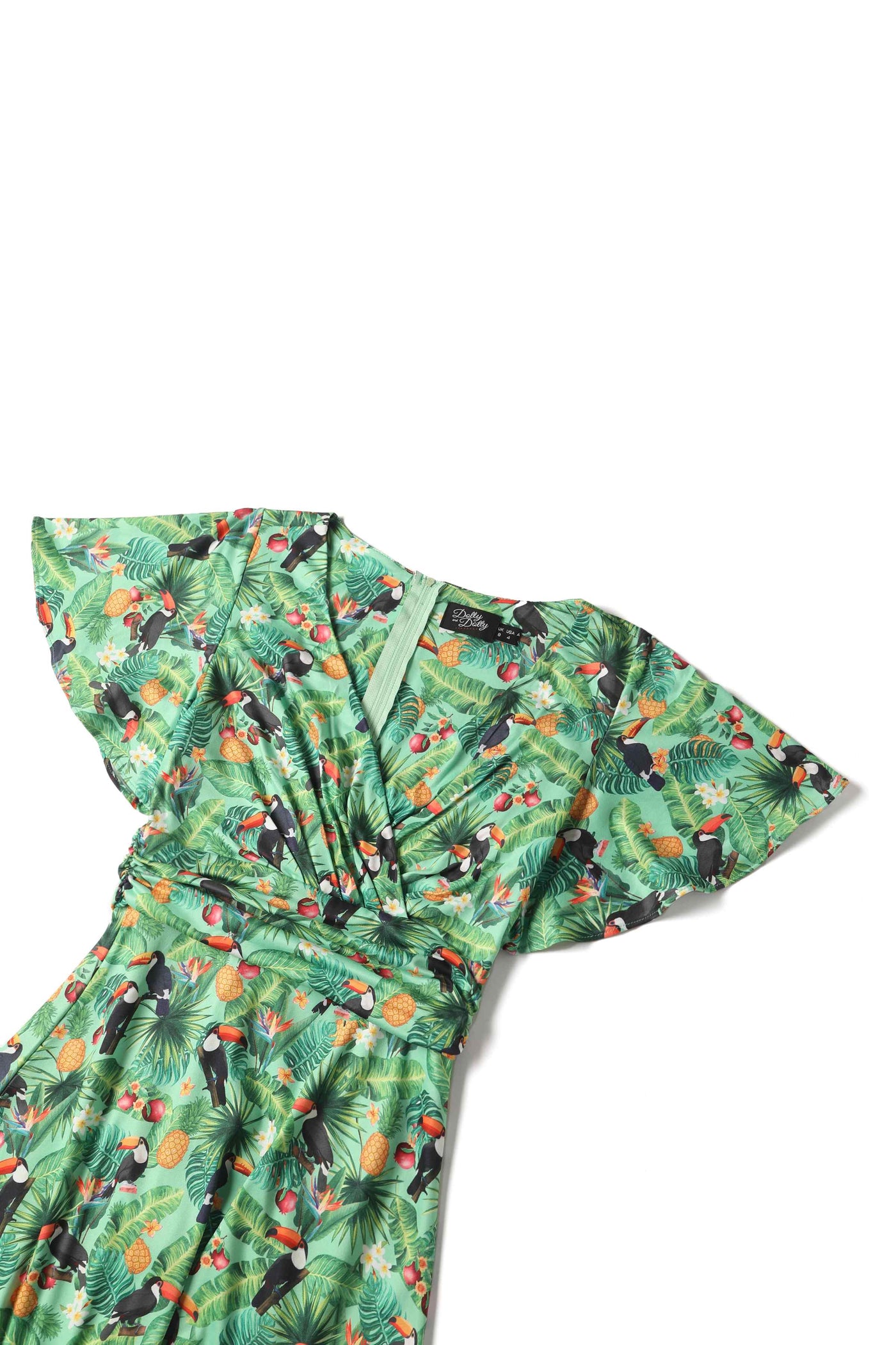 Crossover Bust Green Tropical Toucan Dress