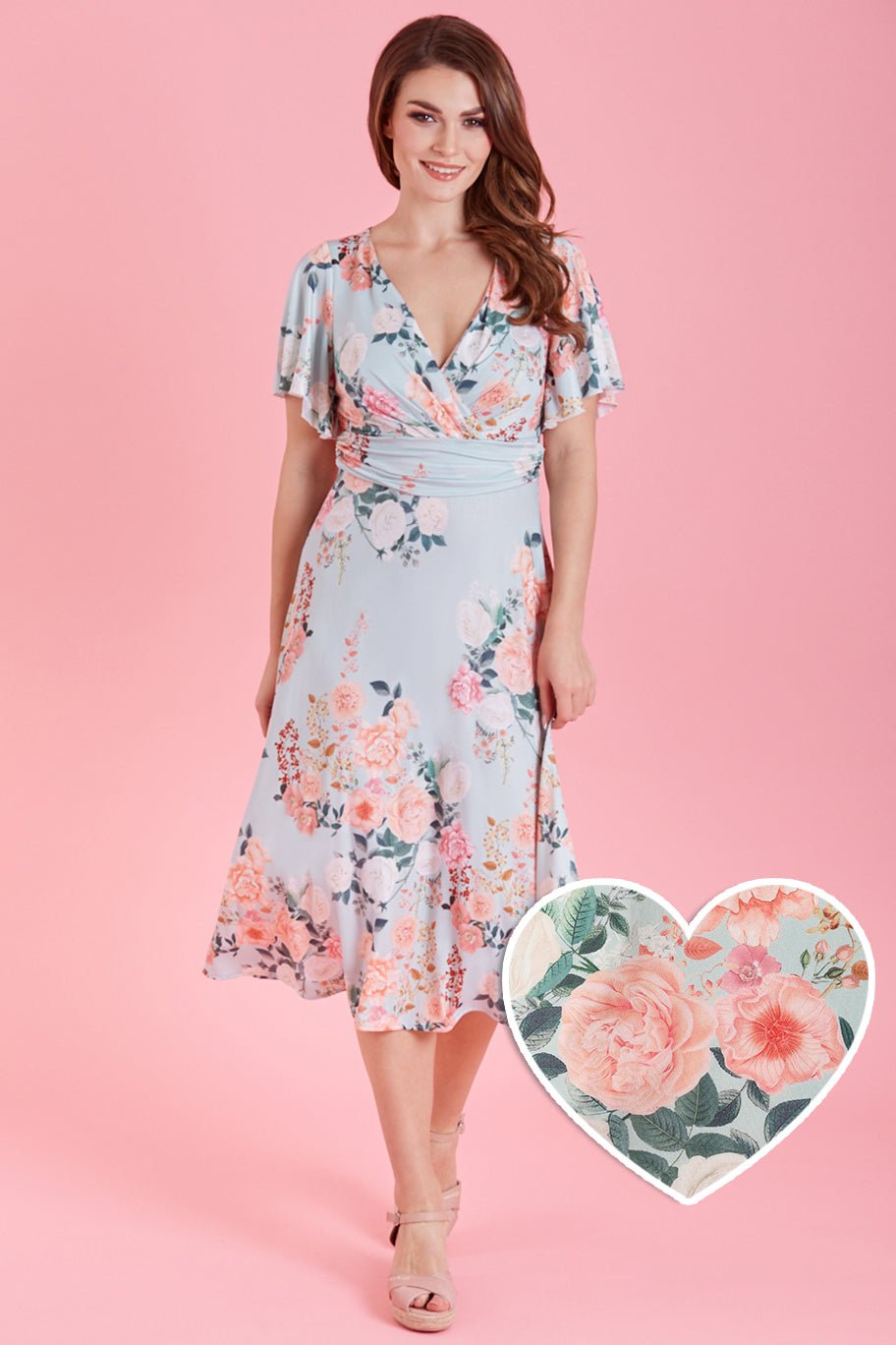 Crossover Bust Mint Green Floral Dress\