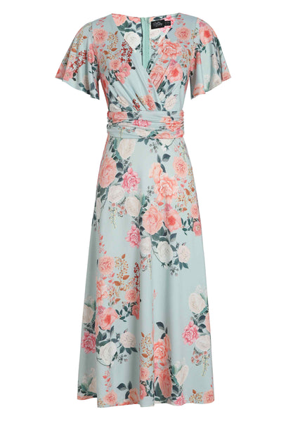 Crossover Bust Mint Green Floral Dress