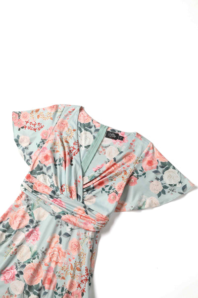 Crossover Bust Mint Green Floral Dress