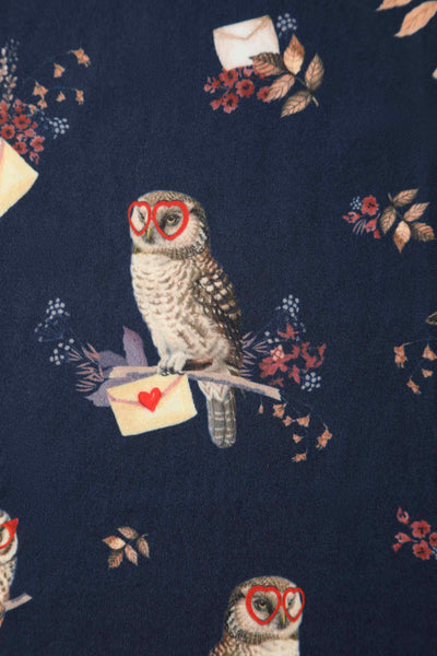 Crossover Bust Oxford Blue Owls and Letters Dress