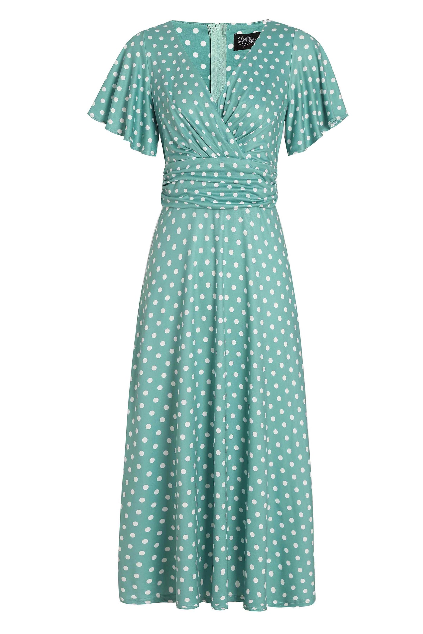 Crossover Bust Sage Green Polka Dot Dress