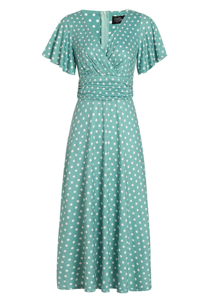 Crossover Bust Sage Green Polka Dot Dress