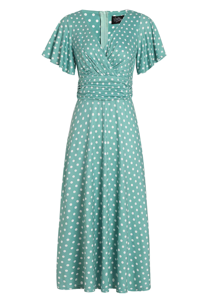 Crossover Bust Sage Green Polka Dot Dress