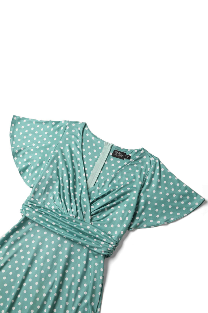 Donna Crossover Bust Sage Green Polka Dot Dress Donna Crossover Bust Sage Green Polka Dot Dress