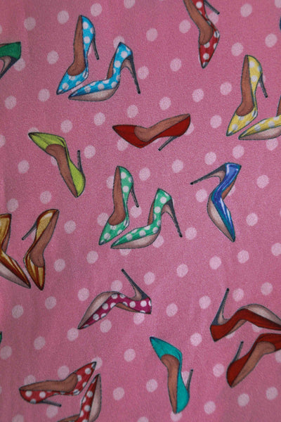 Close up View of Cute Pink Stiletto Print Wrap Swing Dress