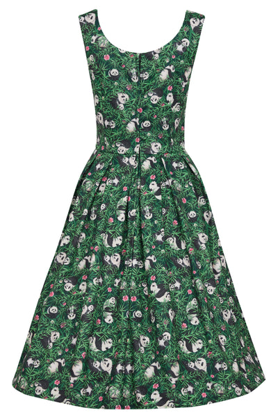 cute-swing-dress-with-green-panda-forest-print-back-view