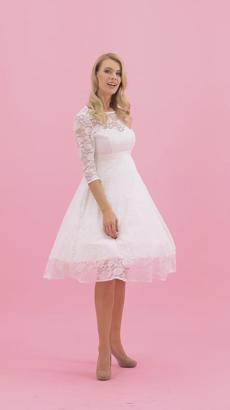 Video of a model in White Lace Bridal Dress