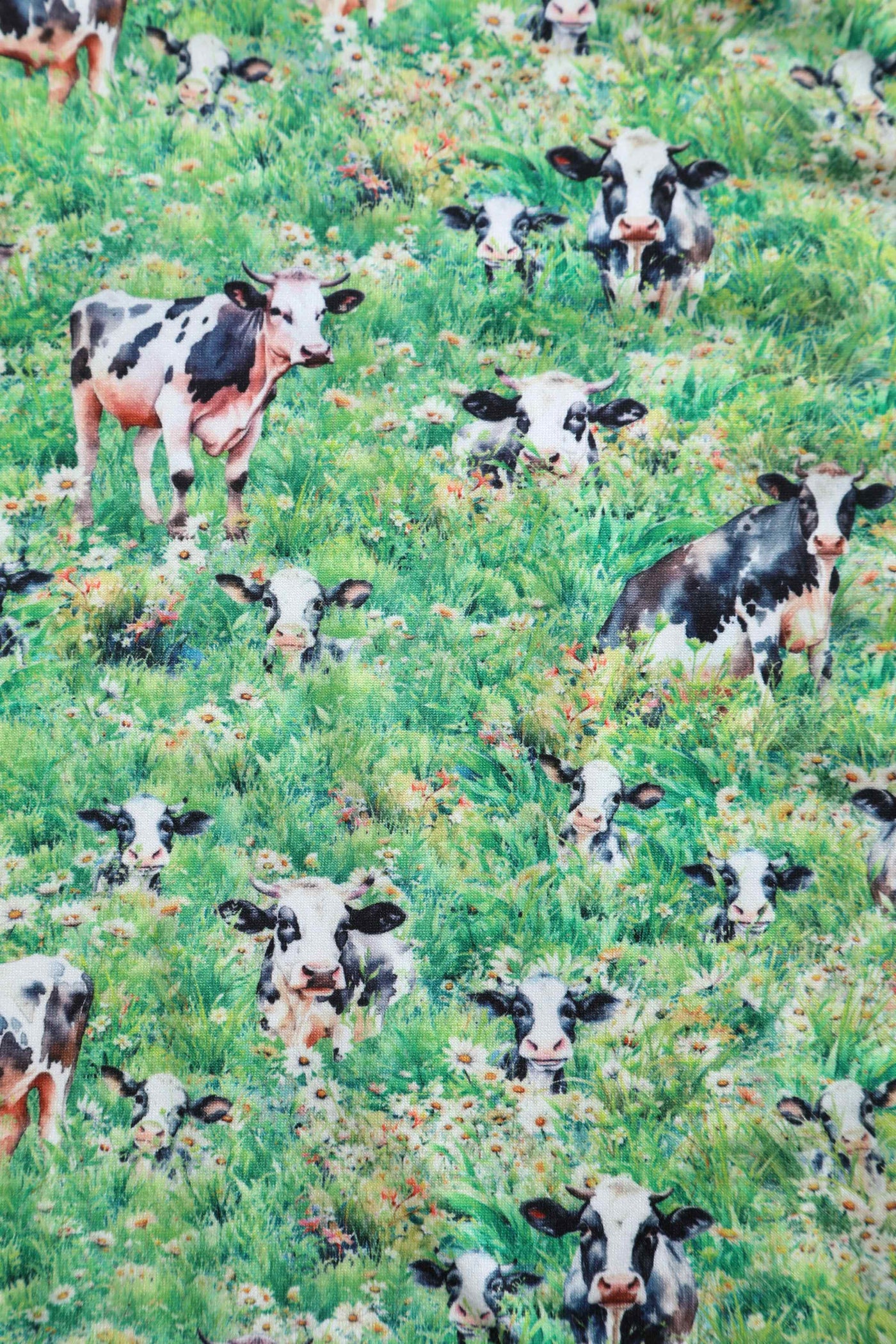 Close up View of Dairy Cow Field Short Sleeved Dress in Green