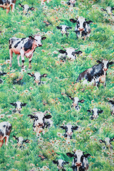 Close up View of Dairy Cow Field Short Sleeved Dress in Green