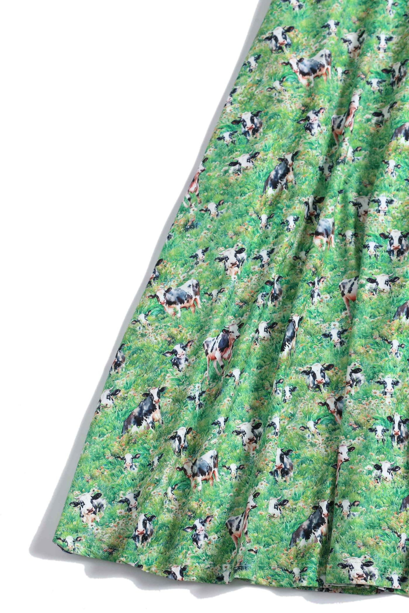 Close up View of Dairy Cow Field Short Sleeved Dress in Green
