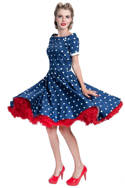 Darlene Rockabilly Polka Dot Dress in Navy-White