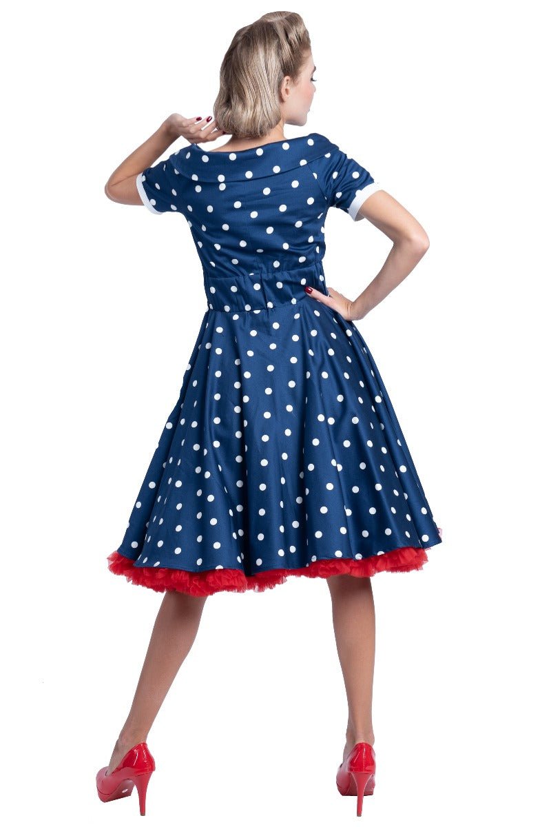 Darlene Rockabilly Polka Dot Dress in Navy-White