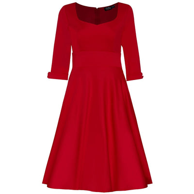 Debra Sweetheart Neckline Long Sleeves Stretchy Swing Dress Red