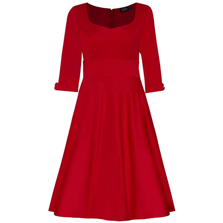 fitted lace wedding dress Debra Long Sleeved Stretchy Swing Dress in Red