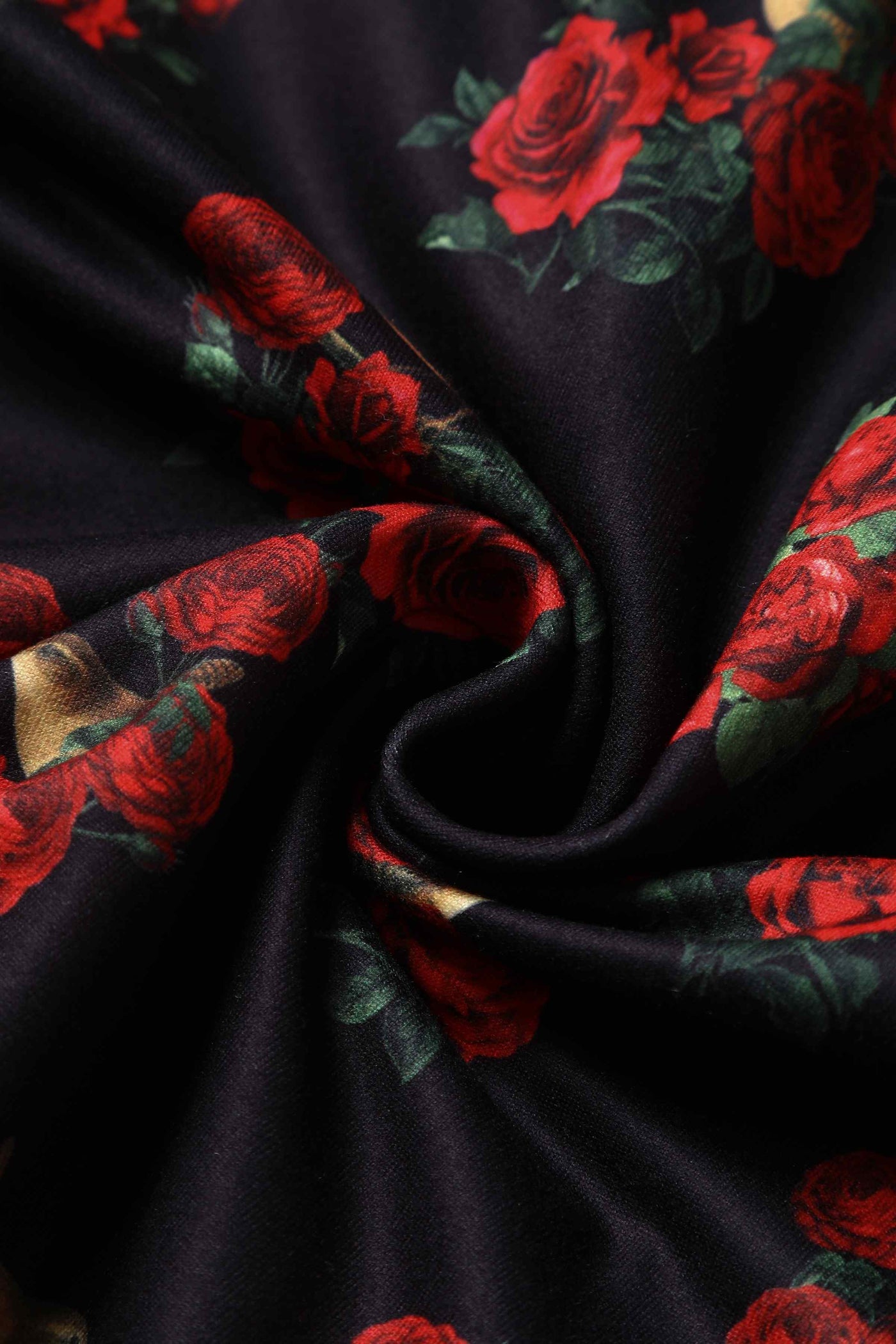 Close up View of Elegant Rose and Bird Flared Dress