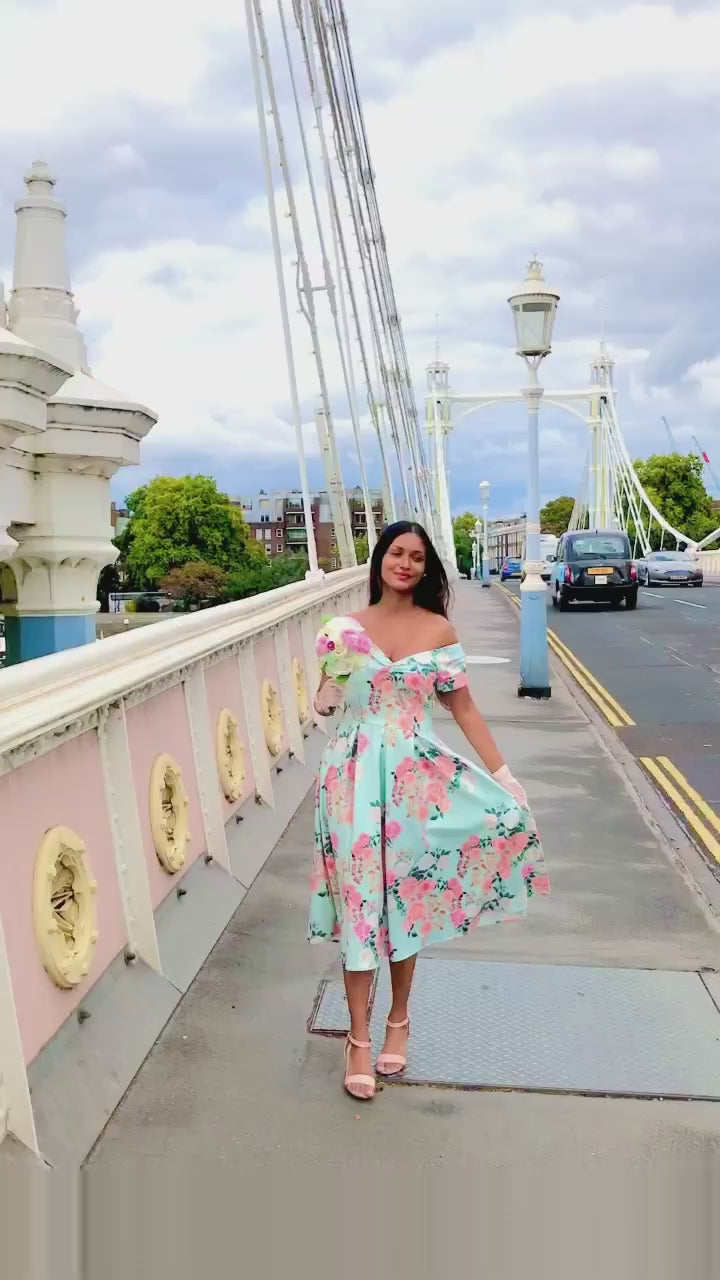 jayani_kan in Ladies Summer Tea Dress In Mint Green Floral in bridal pastel theme