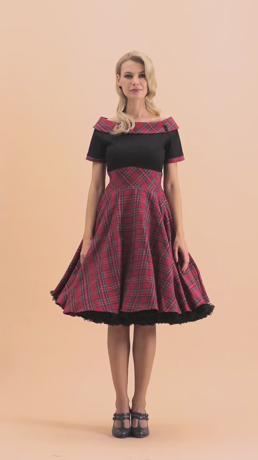 Women's Tartan Off Shoulder Swing Dress