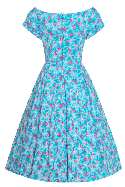 Back View of Flamingo Blue Off Shoulder Dress