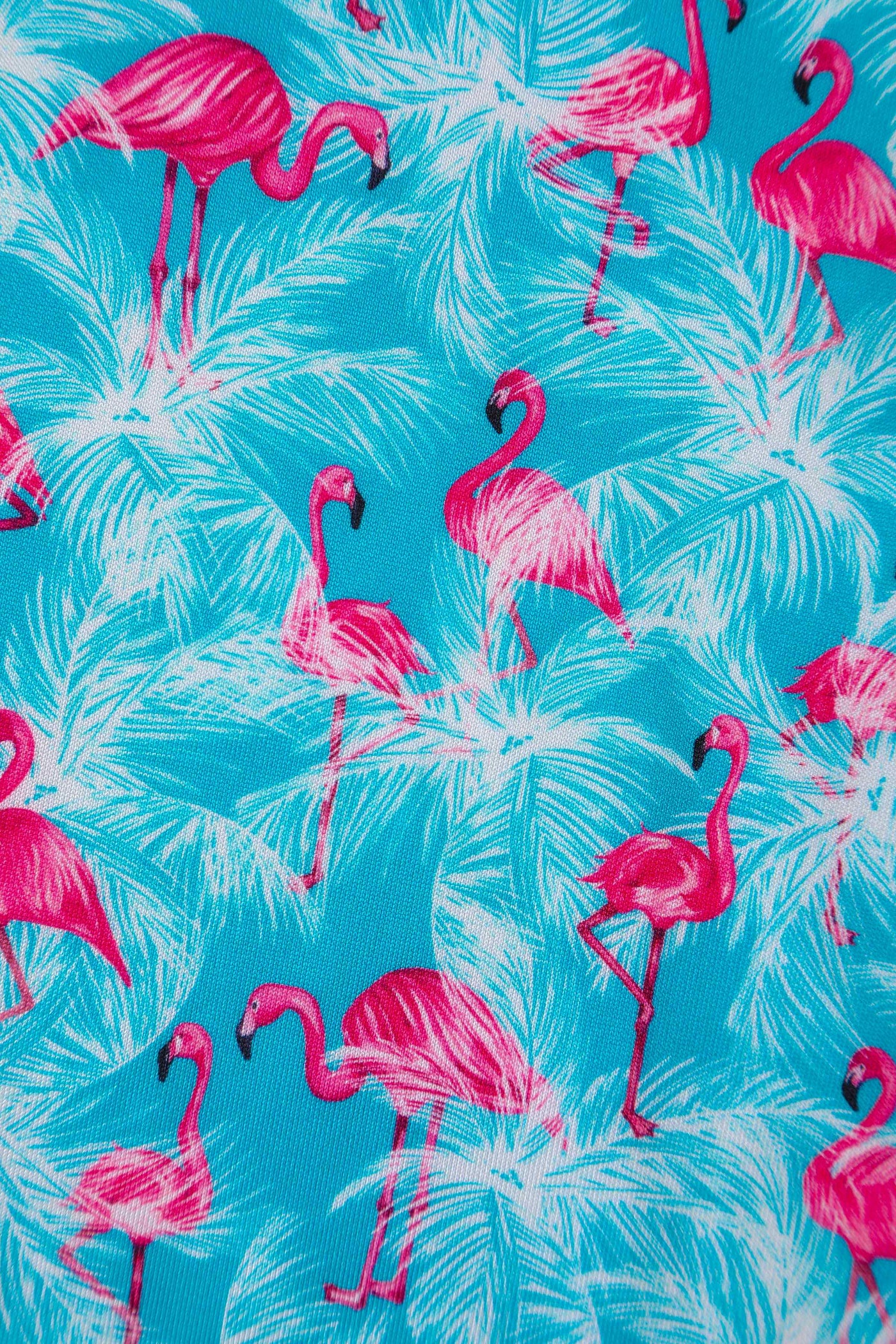 Close up View of Flamingo Blue Off Shoulder Dress