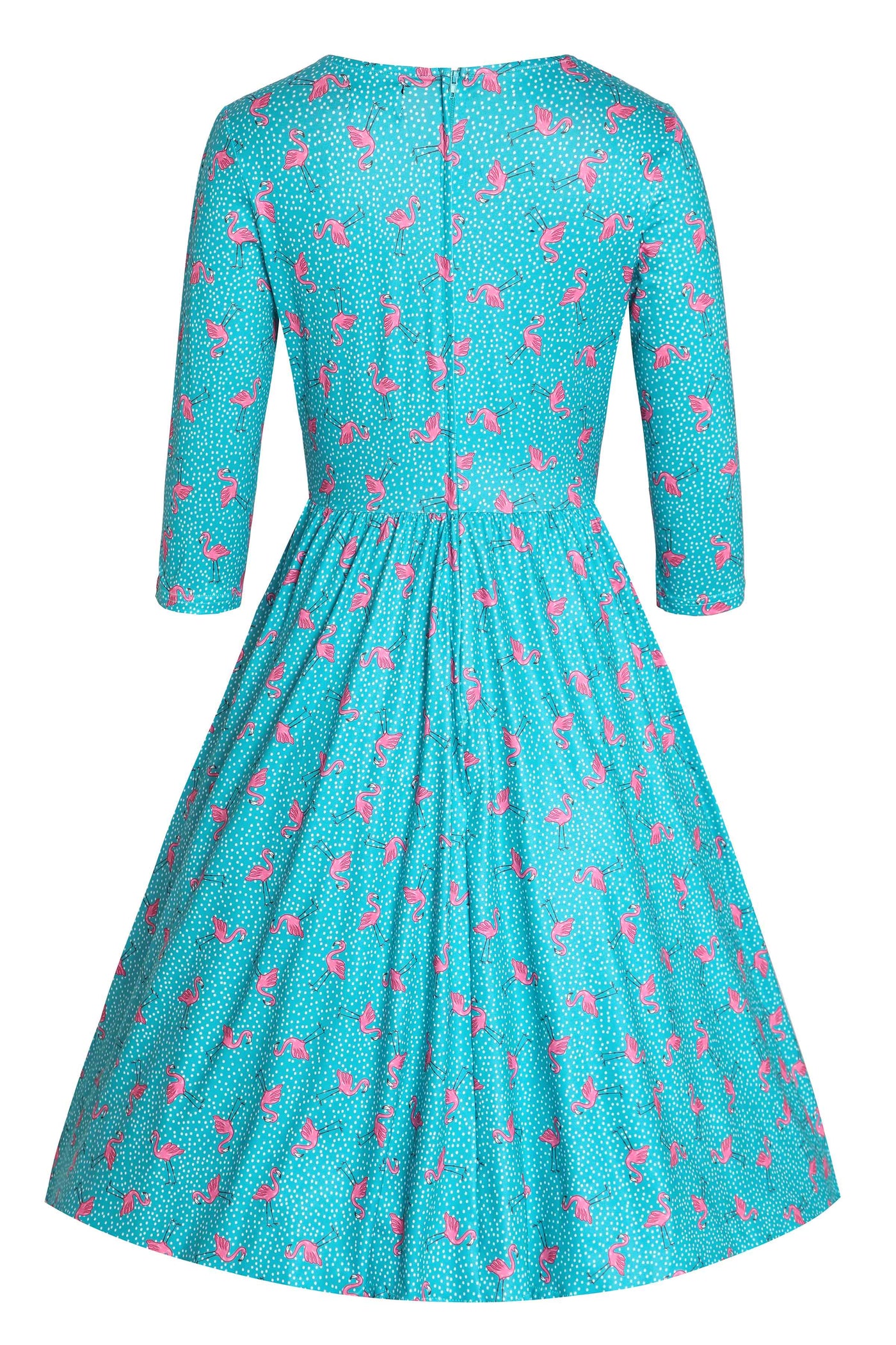 Back view of Flamingo Long Sleeved Dress in Green