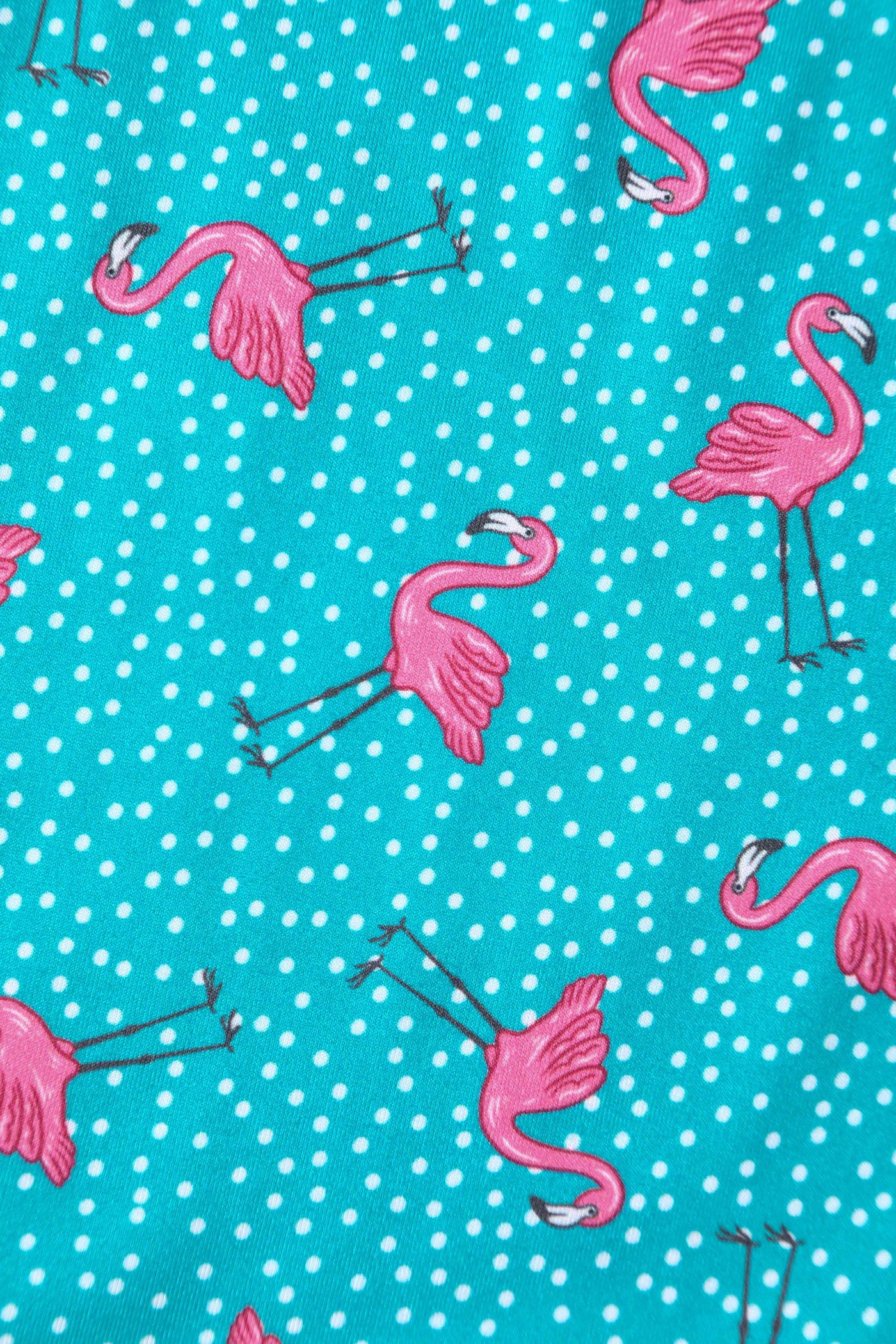 Close up view of Flamingo Long Sleeved Dress in Green