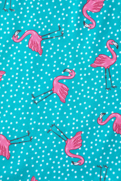 Close up view of Flamingo Long Sleeved Dress in Green