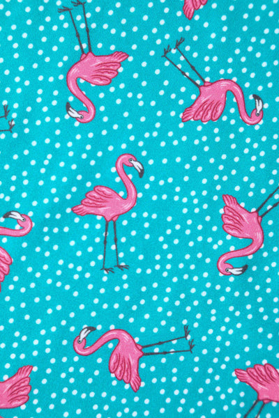 Close up view of Flamingo Long Sleeved Dress in Green