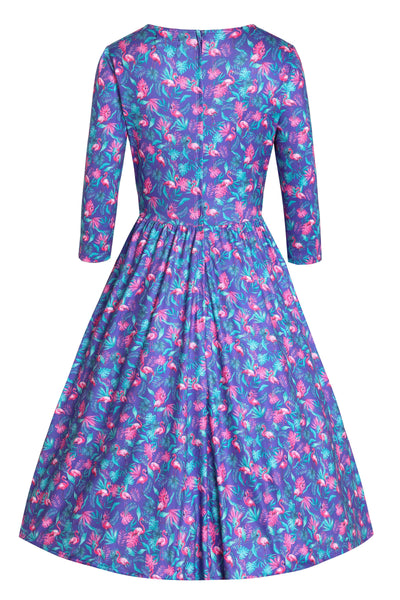 Back view of Flamingo Long Sleeved Dress in Purple