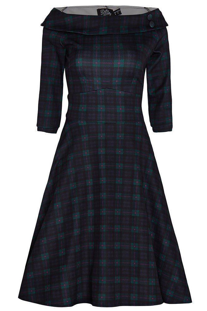 Flattering Swing Dress - Myrtle Green & Pink