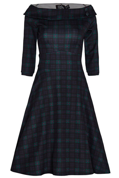 Flattering Swing Dress - Myrtle Green & Pink